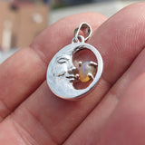 Crescent Moon Pendant, Sterling Silver Pendant, Multicolor Opal Pendant, Smiling Moon Pendant