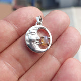 Crescent Moon Pendant, Sterling Silver Pendant, Multicolor Opal Pendant, Smiling Moon Pendant