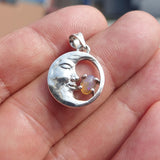 Crescent Moon Pendant, Sterling Silver Pendant, Multicolor Opal Pendant, Smiling Moon Pendant