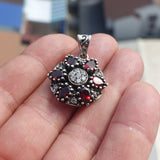 Garnet Silver Pendant, Star shaped Sterling Silver Gemstone Pendant with Garnet and Topaz, Symmetric Amulet, Sterling silver pendant