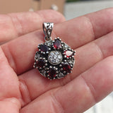 Garnet Silver Pendant, Star shaped Sterling Silver Gemstone Pendant with Garnet and Topaz, Symmetric Amulet, Sterling silver pendant