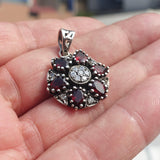 Garnet Silver Pendant, Star shaped Sterling Silver Gemstone Pendant with Garnet and Topaz, Symmetric Amulet, Sterling silver pendant