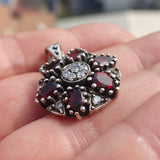 Garnet Silver Pendant, Star shaped Sterling Silver Gemstone Pendant with Garnet and Topaz, Symmetric Amulet, Sterling silver pendant