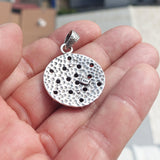Garnet Silver Pendant, Round shaped Sterling Silver Gemstone Pendant with Garnet, Symmetric Amulet, Sterling silver pendant