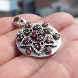 Garnet Silver Pendant, Round shaped Sterling Silver Gemstone Pendant with Garnet, Symmetric Amulet, Sterling silver pendant