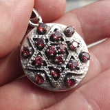 Garnet Silver Pendant, Round shaped Sterling Silver Gemstone Pendant with Garnet, Symmetric Amulet, Sterling silver pendant
