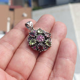 Garnet Peridot Silver Pendant, Star shaped Sterling Silver Gemstone Pendant with Garnet, Peridot and Rubies, Symmetric Amulet, Sterling silver pendant