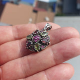 Garnet Peridot Silver Pendant, Star shaped Sterling Silver Gemstone Pendant with Garnet, Peridot and Rubies, Symmetric Amulet, Sterling silver pendant