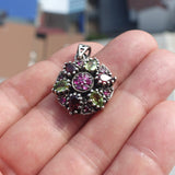 Garnet Peridot Silver Pendant, Star shaped Sterling Silver Gemstone Pendant with Garnet, Peridot and Rubies, Symmetric Amulet, Sterling silver pendant