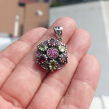 Garnet Peridot Silver Pendant, Star shaped Sterling Silver Gemstone Pendant with Garnet, Peridot and Rubies, Symmetric Amulet, Sterling silver pendant