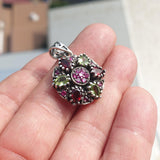Garnet Peridot Silver Pendant, Star shaped Sterling Silver Gemstone Pendant with Garnet, Peridot and Rubies, Symmetric Amulet, Sterling silver pendant