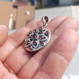 Garnet Star Silver Pendant, Round shaped Sterling Silver Gemstone Pendant with Garnet, Symmetric Amulet, Sterling silver pendant