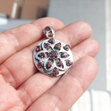 Garnet Star Silver Pendant, Round shaped Sterling Silver Gemstone Pendant with Garnet, Symmetric Amulet, Sterling silver pendant