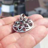 Garnet Star Silver Pendant, Round shaped Sterling Silver Gemstone Pendant with Garnet, Symmetric Amulet, Sterling silver pendant