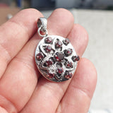 Garnet Star Silver Pendant, Round shaped Sterling Silver Gemstone Pendant with Garnet, Symmetric Amulet, Sterling silver pendant