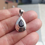Garnet Silver Pendant, Pear shaped Sterling Silver Gemstone Pendant with Garnet, Symmetric Amulet, Sterling silver pendant