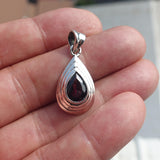Garnet Silver Pendant, Pear shaped Sterling Silver Gemstone Pendant with Garnet, Symmetric Amulet, Sterling silver pendant