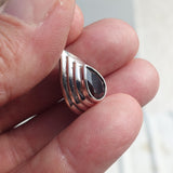 Garnet Silver Pendant, Pear shaped Sterling Silver Gemstone Pendant with Garnet, Symmetric Amulet, Sterling silver pendant