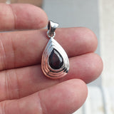 Garnet Silver Pendant, Pear shaped Sterling Silver Gemstone Pendant with Garnet, Symmetric Amulet, Sterling silver pendant