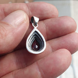 Garnet Silver Pendant, Pear shaped Sterling Silver Gemstone Pendant with Garnet, Symmetric Amulet, Sterling silver pendant