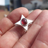 Garnet Star Silver Pendant, Star shaped Sterling Silver Gemstone Pendant with Garnet, Symmetric Amulet, Sterling silver pendant