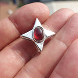 Garnet Star Silver Pendant, Star shaped Sterling Silver Gemstone Pendant with Garnet, Symmetric Amulet, Sterling silver pendant