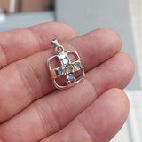 Natural Moonstone Pendant, Sterling Silver Pendant, square pendant, 5 Moonstone cross Pendant, round Moonstones, moonstone necklace