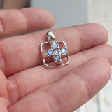 Natural Moonstone Pendant, Sterling Silver Pendant, square pendant, 5 Moonstone cross Pendant, round Moonstones, moonstone necklace