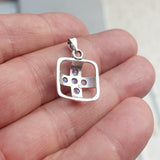 Natural Moonstone Pendant, Sterling Silver Pendant, square pendant, 5 Moonstone cross Pendant, round Moonstones, moonstone necklace