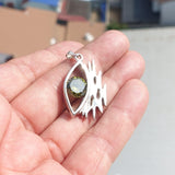 Irregular shaped Sterling Silver Pendant with round green CZ - Minimalist Design
