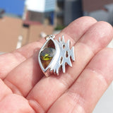 Irregular shaped Sterling Silver Pendant with round green CZ - Minimalist Design