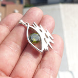 Irregular shaped Sterling Silver Pendant with round green CZ - Minimalist Design