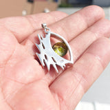 Irregular shaped Sterling Silver Pendant with round green CZ - Minimalist Design