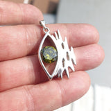 Irregular shaped Sterling Silver Pendant with round green CZ - Minimalist Design