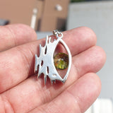 Irregular shaped Sterling Silver Pendant with round green CZ - Minimalist Design