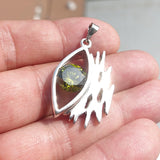 Irregular shaped Sterling Silver Pendant with round green CZ - Minimalist Design