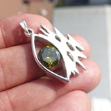 Irregular shaped Sterling Silver Pendant with round green CZ - Minimalist Design