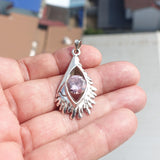 Irregular shaped Sterling Silver Pendant with round pink CZ - Minimalist Design