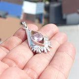 Irregular shaped Sterling Silver Pendant with round pink CZ - Minimalist Design