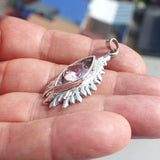 Irregular shaped Sterling Silver Pendant with round pink CZ - Minimalist Design