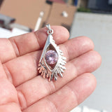 Irregular shaped Sterling Silver Pendant with round pink CZ - Minimalist Design