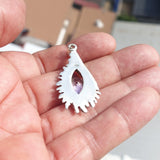 Irregular shaped Sterling Silver Pendant with round pink CZ - Minimalist Design
