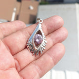 Irregular shaped Sterling Silver Pendant with round pink CZ - Minimalist Design