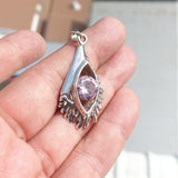 Irregular shaped Sterling Silver Pendant with round pink CZ - Minimalist Design