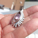 Irregular shaped Sterling Silver Pendant with round pink CZ - Minimalist Design