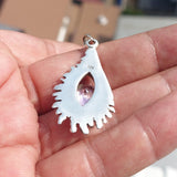 Irregular shaped Sterling Silver Pendant with round pink CZ - Minimalist Design