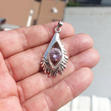 Irregular shaped Sterling Silver Pendant with round pink CZ - Minimalist Design