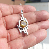 Irregular shaped Sterling Silver Pendant with round yellow CZ - Minimalist Design