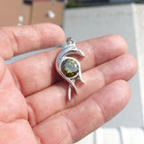 Chicken shaped Sterling Silver Pendant with round green CZ - Minimalist Design