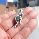 Chicken shaped Sterling Silver Pendant with round green CZ - Minimalist Design